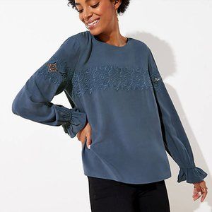 NWT $65 Loft Embroidered Blue Lace Blouse Size S